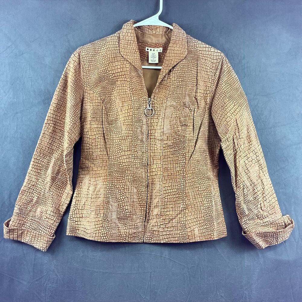 Pebbled Snakeskin Leather Jacket Vintage Zip Up Women's Small Moto
